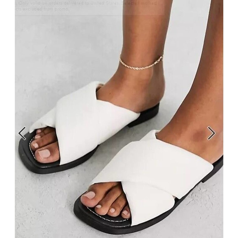 River Island WOMEN'S Leather cross strap sandal in white size 8 - Picture 5 of 9